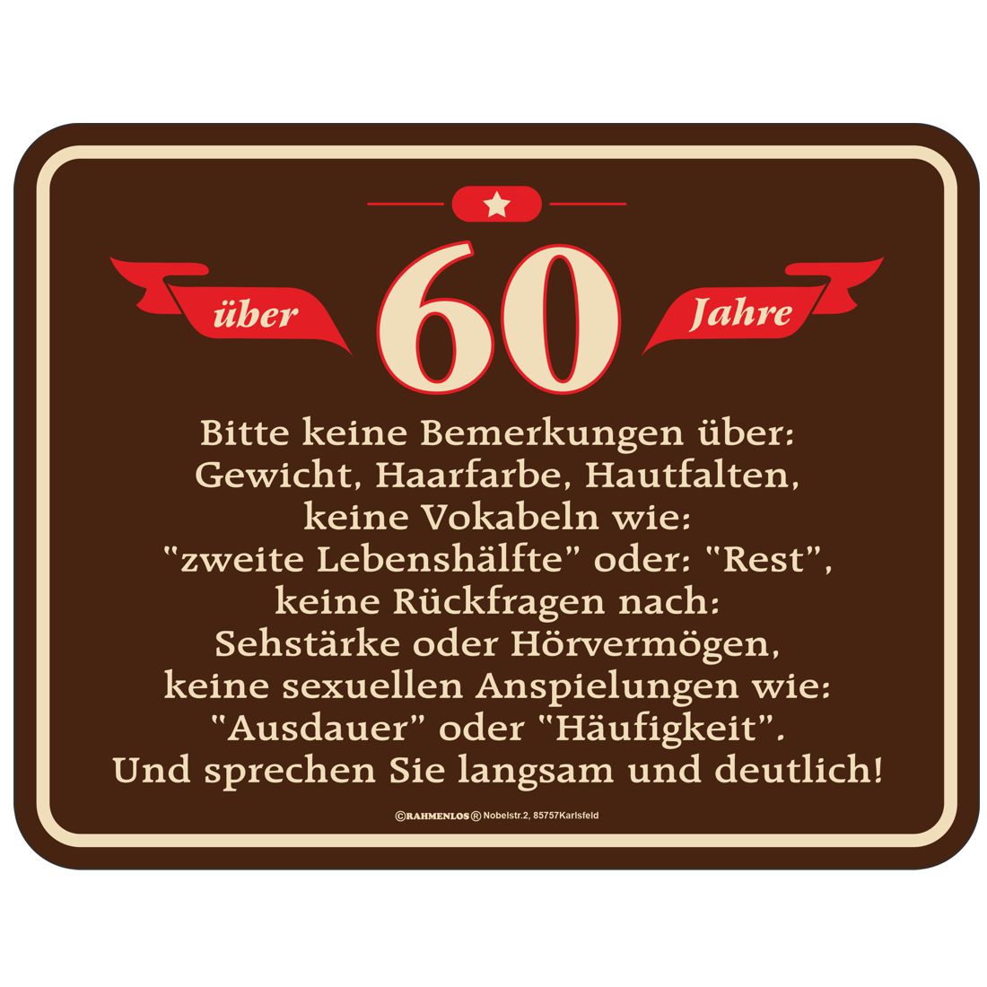 Blechschild - Geburtstag - Über 60 Jahre