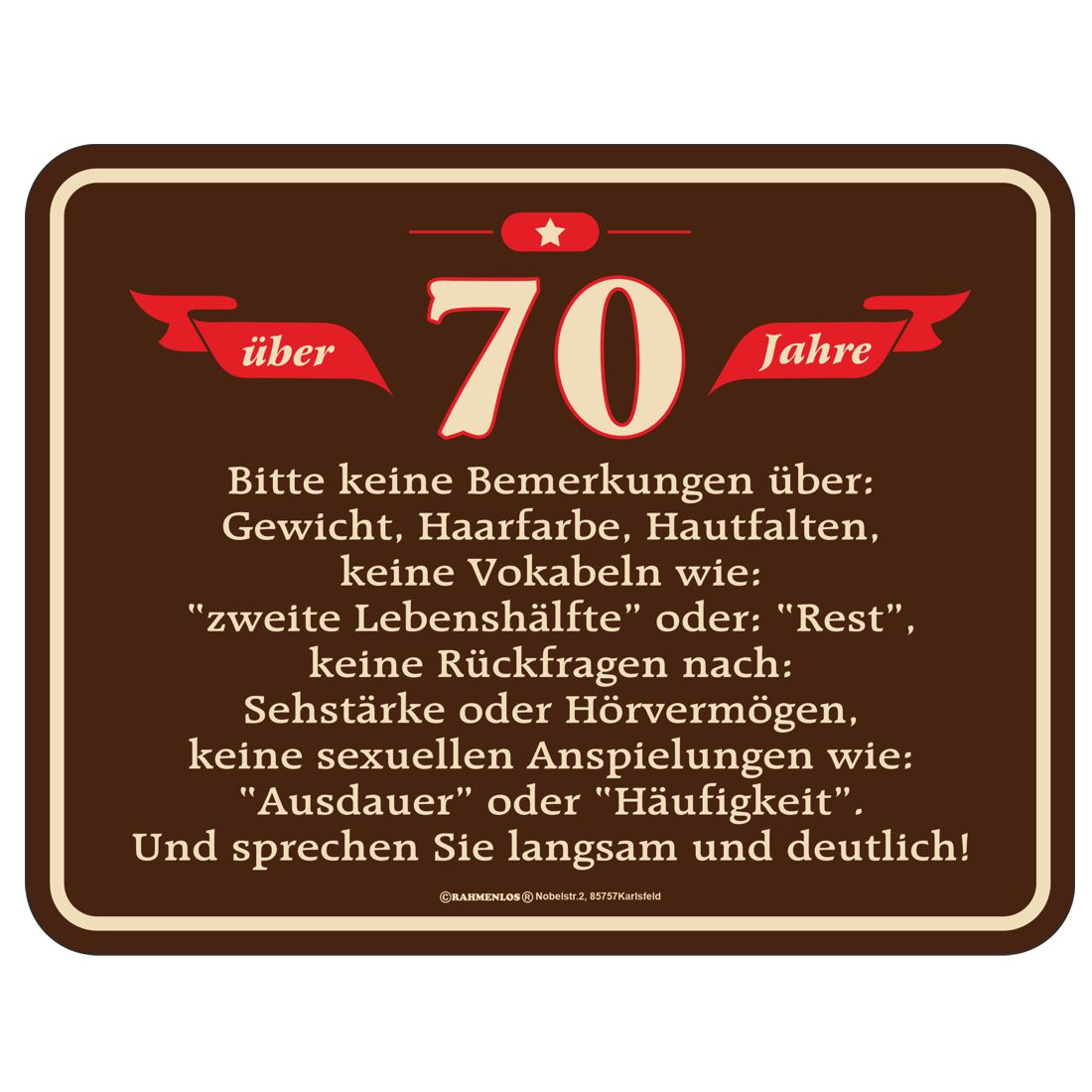 Blechschild - Geburtstag - Über 70 Jahre